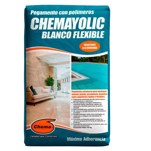 PEGAMENTO CHEMAYOLIC BLANCO FLEXIBLE - 25 KG CHEMA